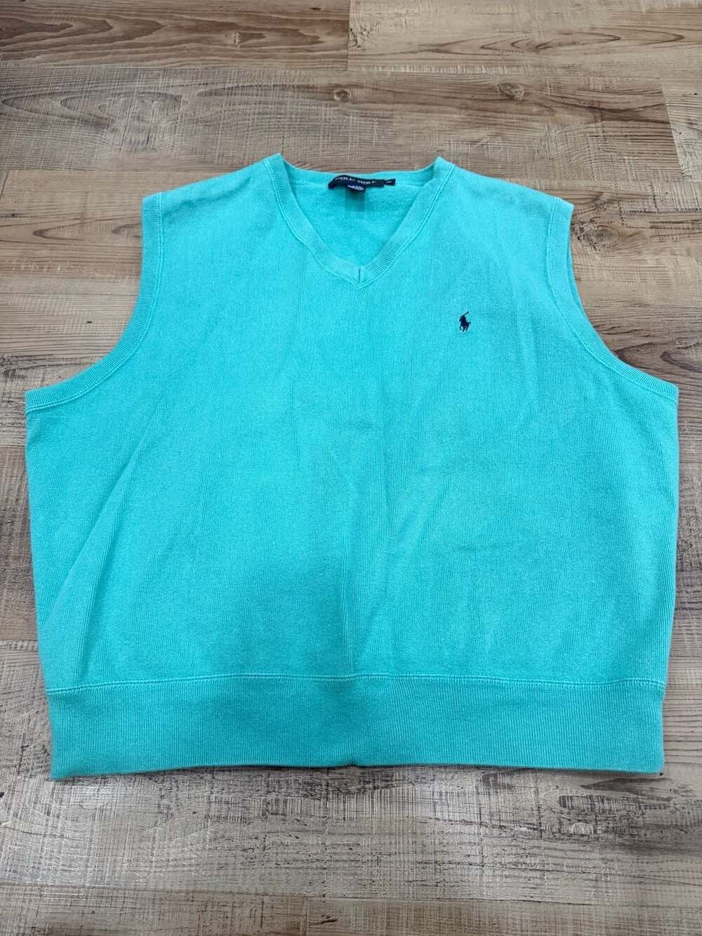 VTG Y2K Polo Golf Ralph Lauren V-Neck Sweater Vest Size XL Teal Blue 100% Cotton